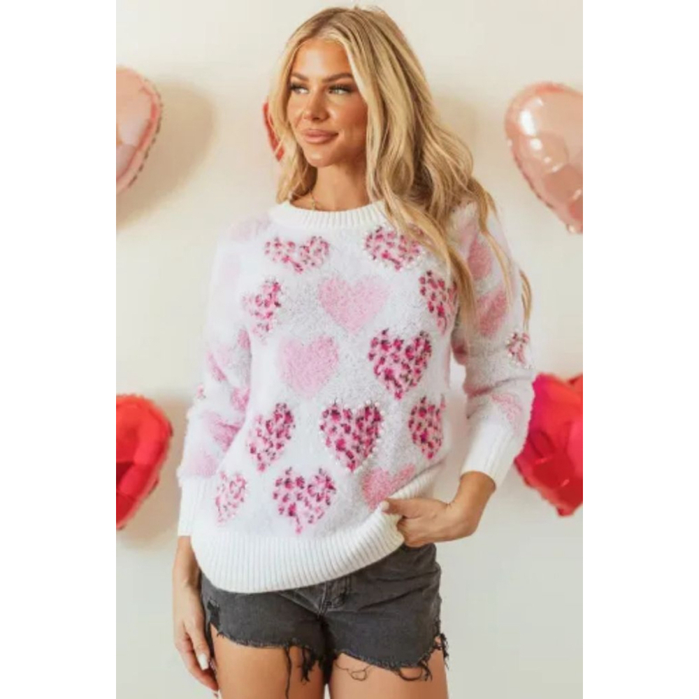 Pink and White Leopard Print Heart Pattern Women's Sweater Size Large NWOT - Picture 12 of 15